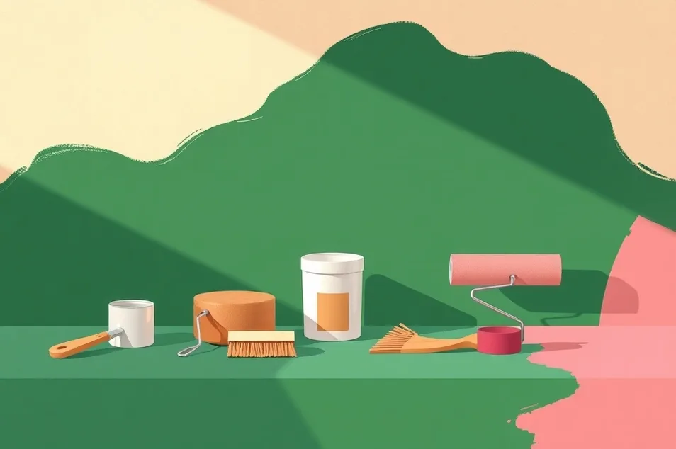 Outils de peinture disposés dans l'ordre des étapes du chantier
