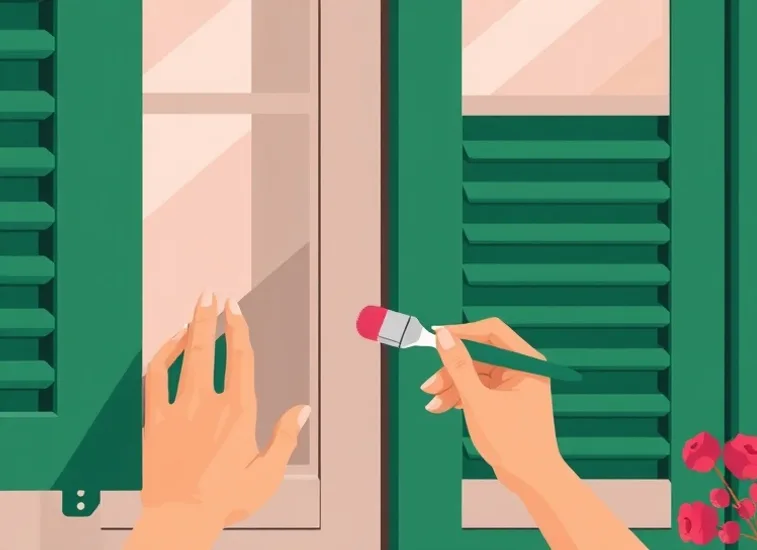 Mise en peinture au pinceau de volets et d'encadrements en bois