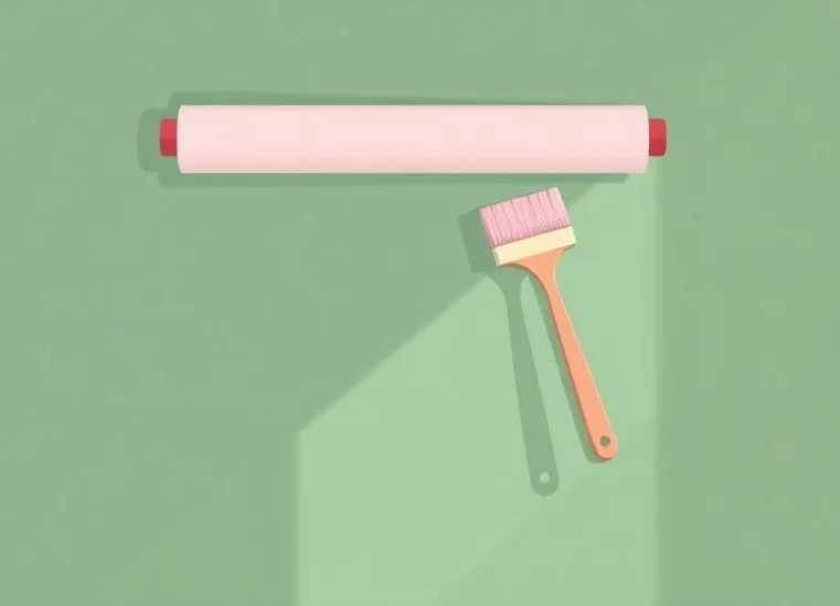 Pose de papier peint, rouleau et brosse à maroufler